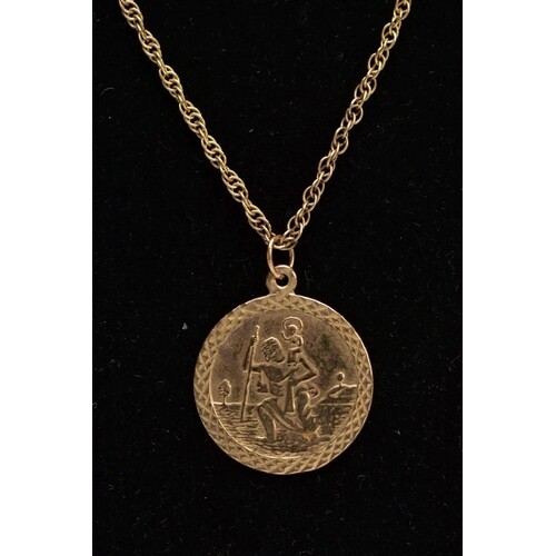 A 9CT PENDANT NECKLACE, the circular St. Christopher pendant...