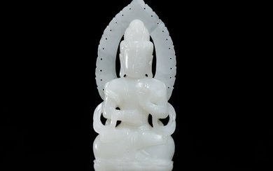 A CHINESE CARVED JADE BODHISATTVA