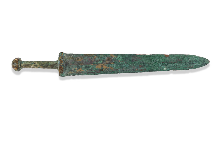 A CHINESE GOLD-INLAID BRONZE SWORD, HAN DYNASTY (206 BC - 220 AD)