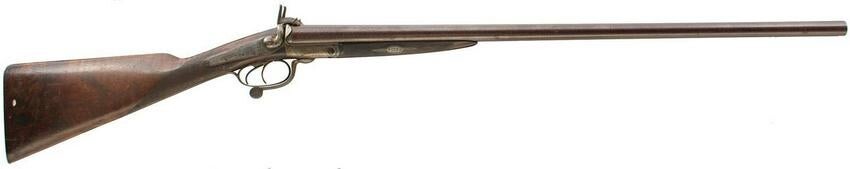 A CRISP DOUBLE BARRELLED 12-BORE PINFIRE SPORTING GUN