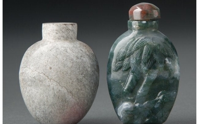 A Chinese Calcified Jade Snuff Bottle and a Chin