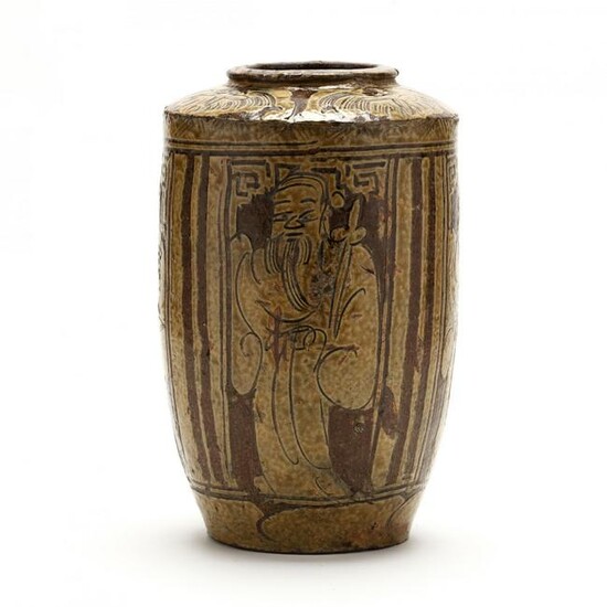 A Chinese Earthenware Pottery Vase with Immortals