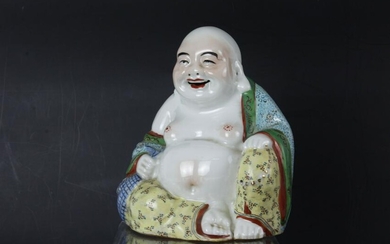 A Chinese Laughing Buddha Porcelain Sculpture Signed