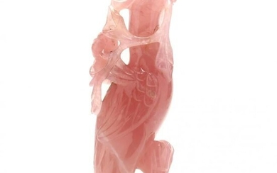 A Chinese Rose Quartz Carving of a Bird