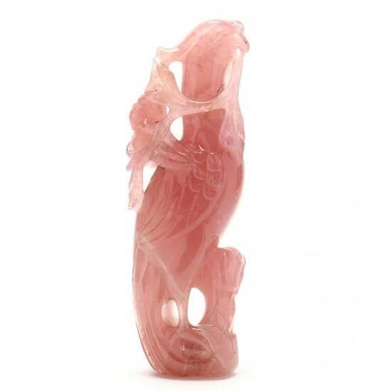 A Chinese Rose Quartz Carving of a Bird