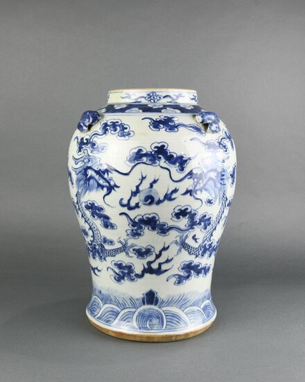 A Chinese blue and white dragon jar