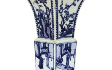 A Chinese blue and white 'erotic' gu vase