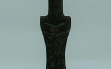 A Chinese bronze sword on a stand 37cm (2)