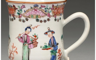 A Chinese famille rose baluster mug, 19th c, enamelled with ...