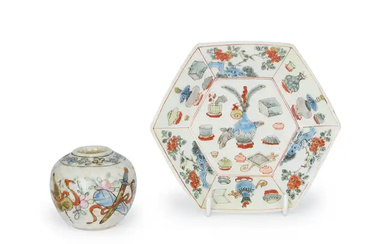 A Chinese famille verte saucer and a water pot Qing dynasty, 18th...