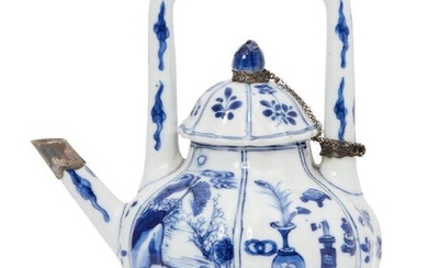 A Chinese porcelain hexagonal wine pot, Kangxi period, painted in...