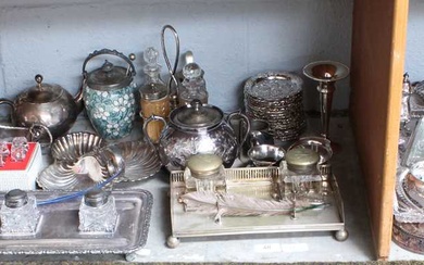 A Collection of Assorted Silver Plate, including two differing inkstands;...