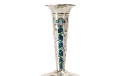 A 'Cymric' silver and enamel spill vase