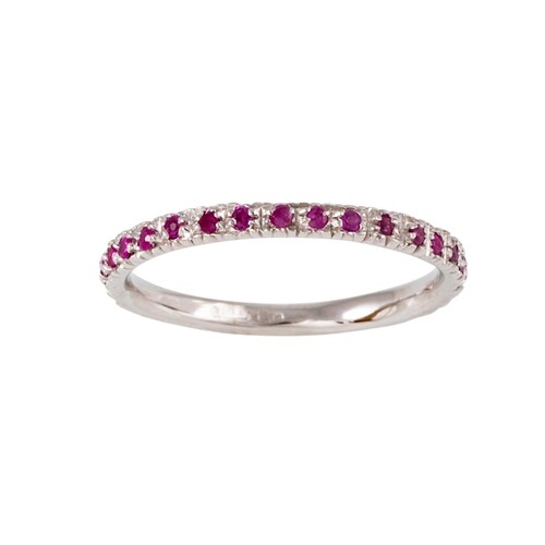 A DIAMOND AND RUBY ETERNITY RING, set with alternating circu...