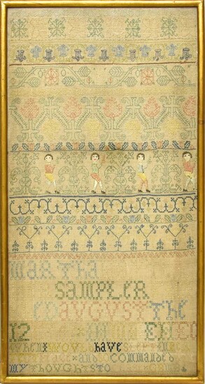 A Decorative Band Sampler Worked by Martha Hayter Dated 1741
