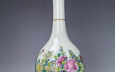 A Famille Rose Vase Painted with Basket of Flowers Marked