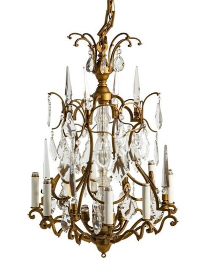 A French Gilt Metal and Glass Eight-Light Chandelier