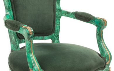 A French Louis XV-Style Malachite Veneer Desk Chair with Gilt Bronze Mounts
