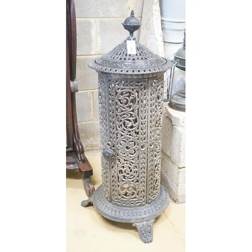 A French pierced enamel cylindrical cast iron conservatory h...