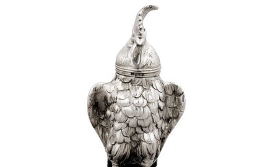 A German silver novelty pepper in the form of a cockerel, Hanau, circa 1890, sponsor's mark of Berthold Muller, English import marked for London, 1896