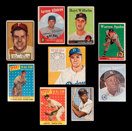 A Group of Nine 1950s Hall of Fame and Star Baseball Cards