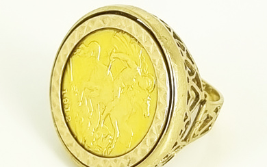 A HALF-SOVEREIGN AND 9ct GOLD RING