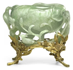 A JADEITE 'LOTUS' WASHER AND GILT-SILVER STAND QING DYNASTY, 19TH CENTURY