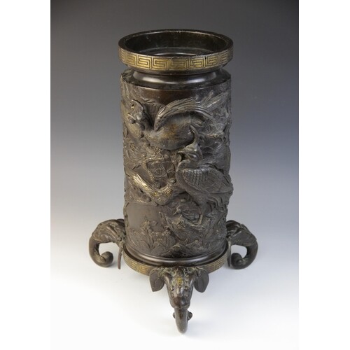 A Japanese bronze vase and stand, early 20th century, the la...