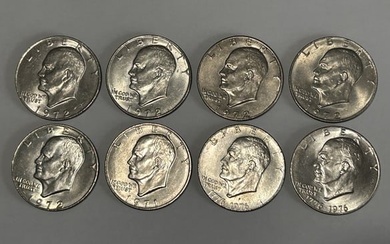 A LOT OF EIGHT EISENHOWER $1 LIBERTY SILVER DOLLAR, CIRCA 1971, 1972 AND 1976