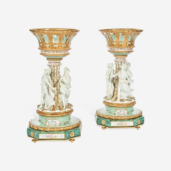 A Large Pair of Tiche Louis XV Style Hand-Painted