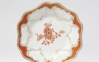 A Meissen porcelain dinner plate from the dinner service with the iron red mosaic border