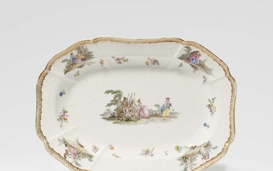 A Meissen porcelain platter with a pastoral scene after Watteau