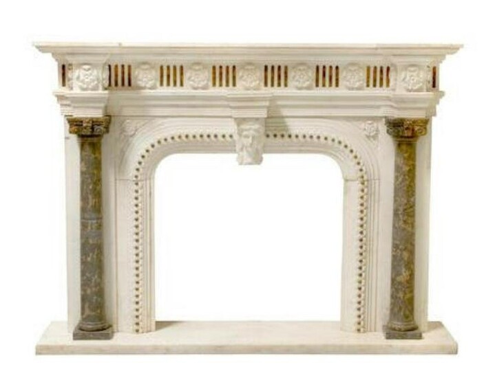 A Neoclassical Style Multicolor Marble Fireplace Mantle