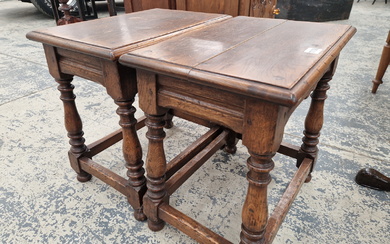 A PAIR OF 17TH CENTURY STYLE OAK JOINT STOOLS.