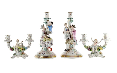 A PAIR OF 19TH CENTURY MEISSEN FIGURAL TABLE CANDLESTICKS