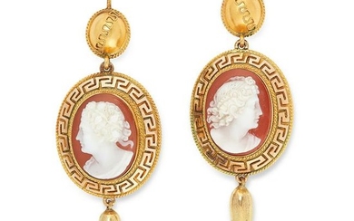A PAIR OF ANTIQUE CAMEO EARRINGS in Etruscan Revival