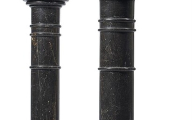 A PAIR OF DARK GREY MARBLE CYLINDRICAL PEDESTALS, LATE 19TH CENTURY