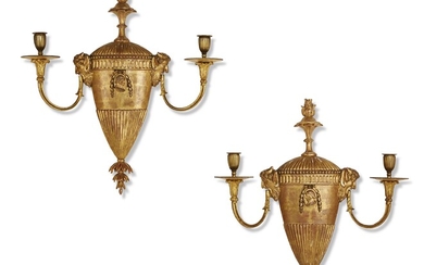 A PAIR OF GEORGE III GILTWOOD AND GILT-METAL TWO-BRANCH WALL-LIGHTS