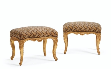 A PAIR OF LOUIS XV GILTWOOD TABOURETS, POSSIBLY NORTH EUROPEAN, CIRCA 1740