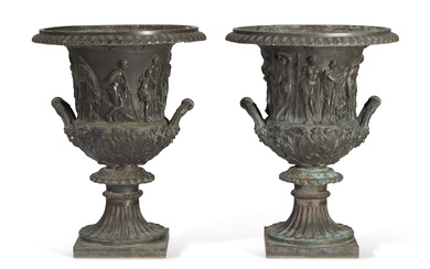 A PAIR OF PATINATED BRONZE MODELS OF THE BORGHESE VASE LATE 19TH CENTURY