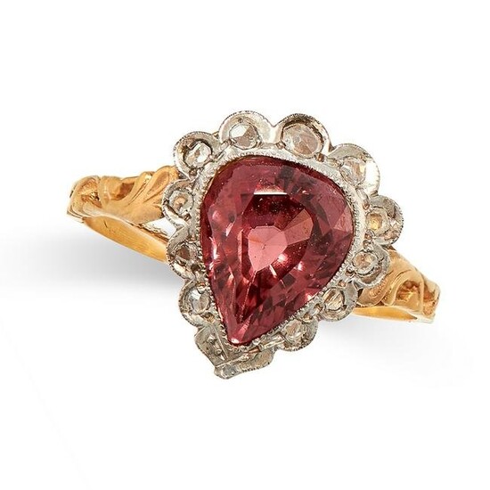 A PINK ZIRCON AND DIAMOND RING in yellow gold and