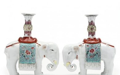 A Pair of Chinese Export Porcelain Elephant Candle