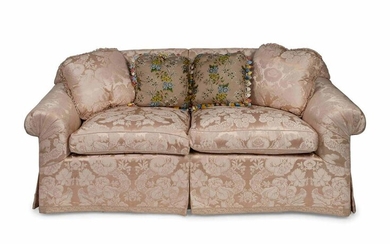 A Pair of Contemporary Damask Upholstered Settees