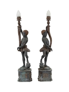 A Pair of Continental Patinated Bronze Torcheres