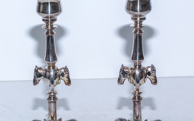 A Pair of English Silver Plated Candlesticks