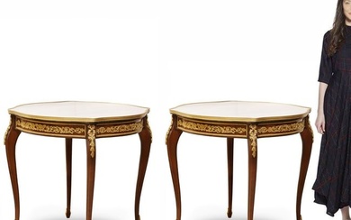 A Pair of French Style Bronze Mounted Top Marble Center Table
