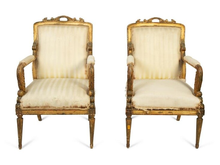 A Pair of Italian Directoire Style Painted and Parcel