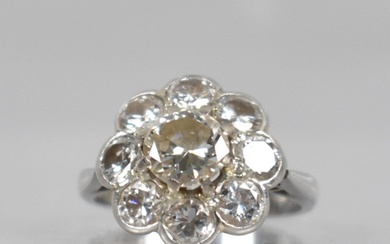 A Platinum and Diamond Daisy Cluster Ring (At Fault), Centra...