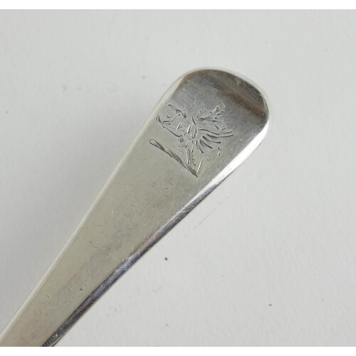 A SET OF SIX GEORGIAN SILVER TABLESPOONS Fiddle pattern with...