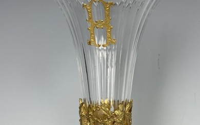 A SIGNED DORE BRONZE AND BACCARAT CRYSTAL VASE